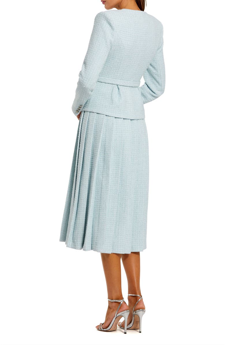 Mac Duggal Long Sleeve Bouclé Midi Dress with V-Neck and Decorative Buttons, Alternate, color, Powder Blue