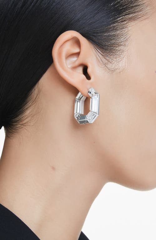 Swarovski Lucent Octagon Hoop Earrings In White/silver