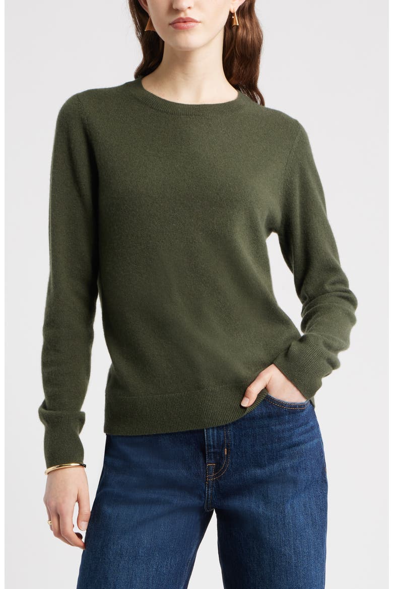 Cashmere Crewneck Sweater, Main, color, GREEN DUFFEL