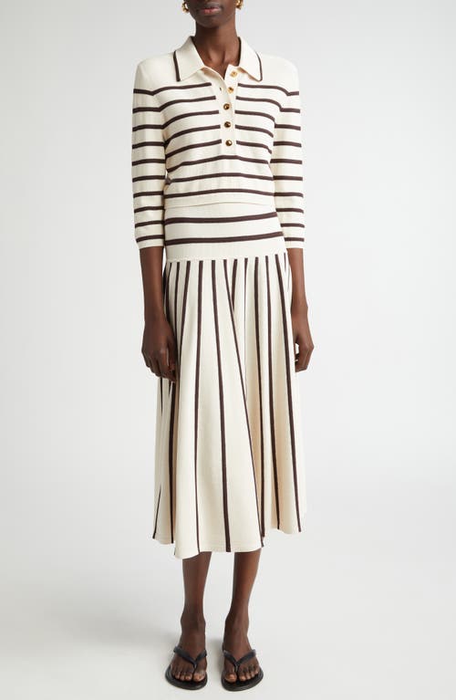 Shop Zimmermann Stripe Midi Sweater Skirt In Cream/chocolate