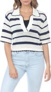 RAIN AND ROSE Cotton Stripe Polo Sweater