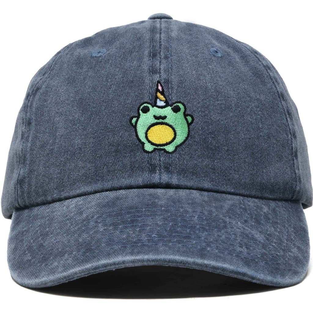 Dalix Froggy Unicorn Embroidered Cap In Washed Navy Blue