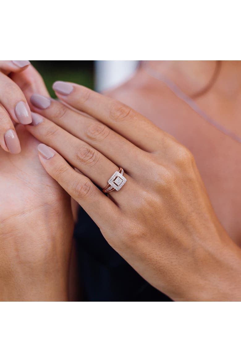 Diamond Cluster Square Split Shank Ring 10k, Alternate, color, 10k Rose Gold