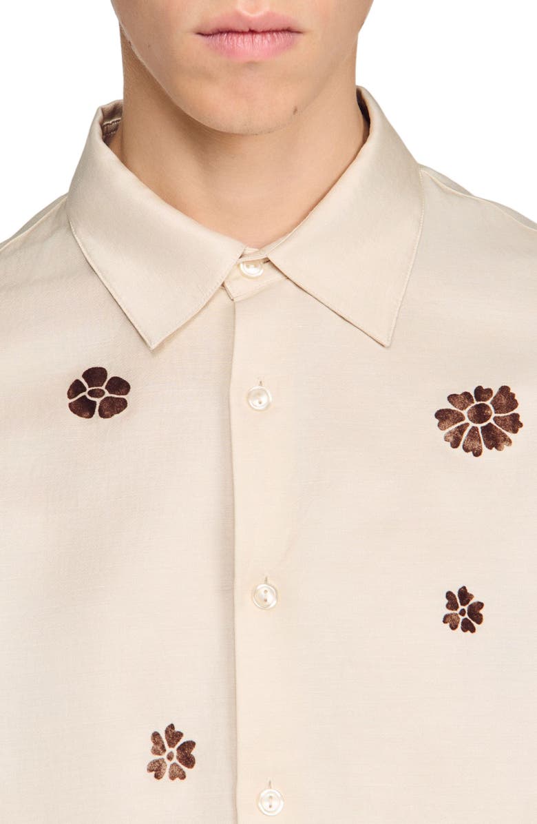 SANDRO Loose-fit floral shirt, Alternate, color, Ecru