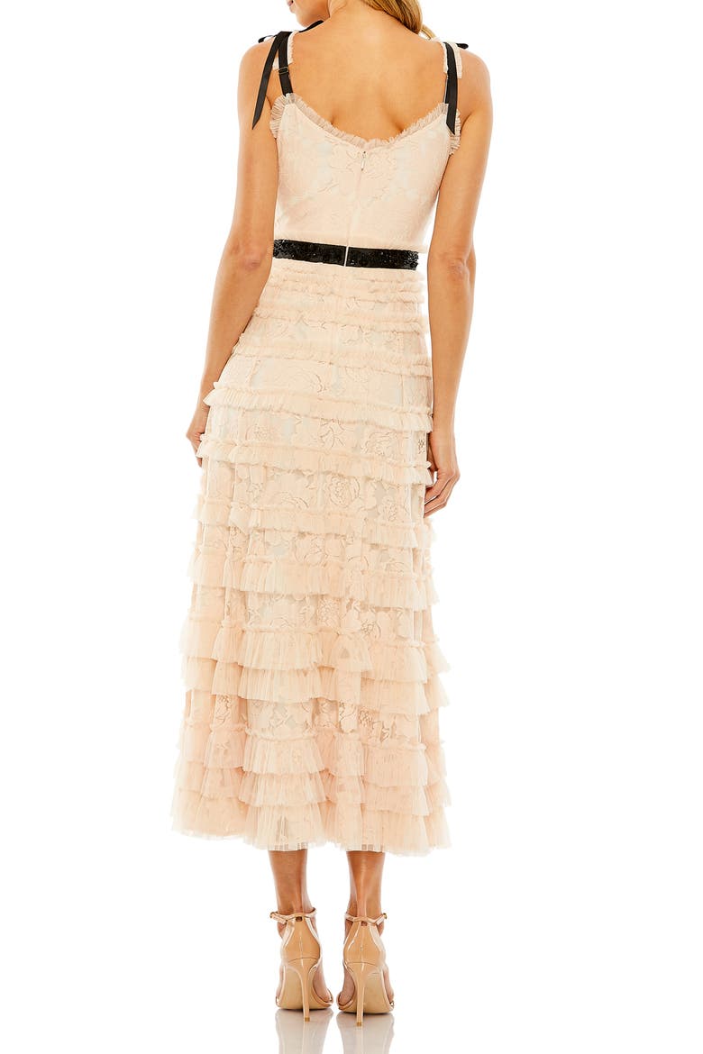 Thin Beaded Bow Strap Multi Ruffle Lace Dress, Alternate, color, Porcelain