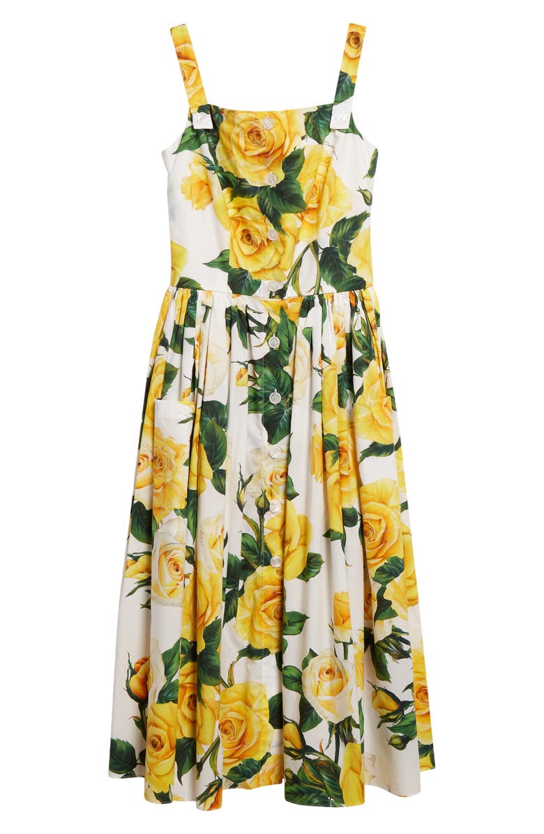 Dolce&Gabbana Rose Print Pleated Cotton Midi Dress, Alternate, color, Ha3qdrose Gialle F.b.nat