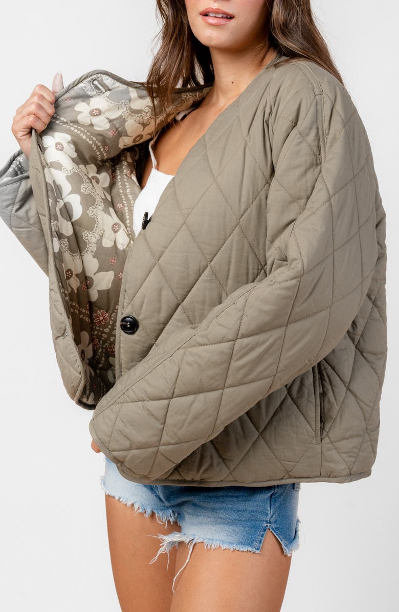 Beivy Reversible Water Repellent Quilted Jacket, Alternate, color, Olive Floral