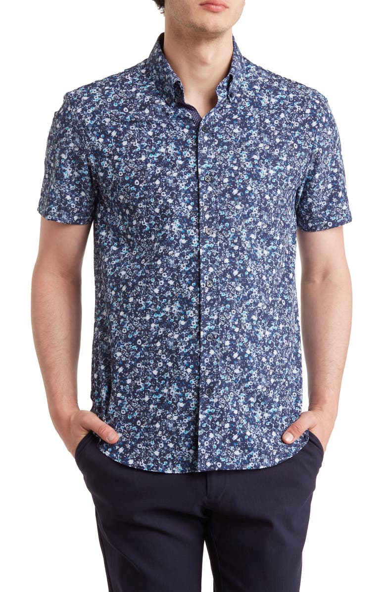 CONSTRUCT Slim Fit Floral Print Four-Way Stretch Performance Button-Up Shirt, Main, color,