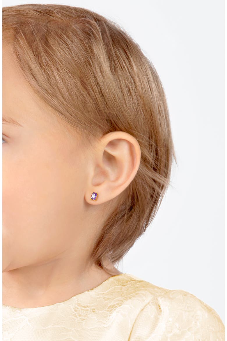 14k Gold Radiant-Cut Purple CZ Studs Screw Back Earrings, Alternate, color, 14K Yellow Gold