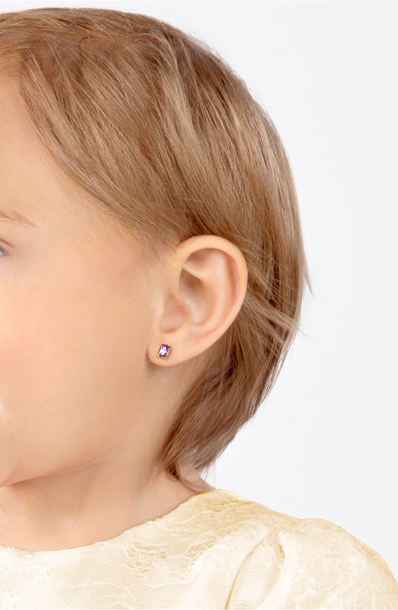 Tiny Blessings 14K Gold Radiant Cut Studs, 4mm Royal Purple CZ Screw Back Earrings, Alternate, color, 14K Yellow Gold
