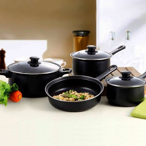 Gibson Home Chef Du Jour 7 Piece Carbon Steel Nonstick Cookware Set In Black