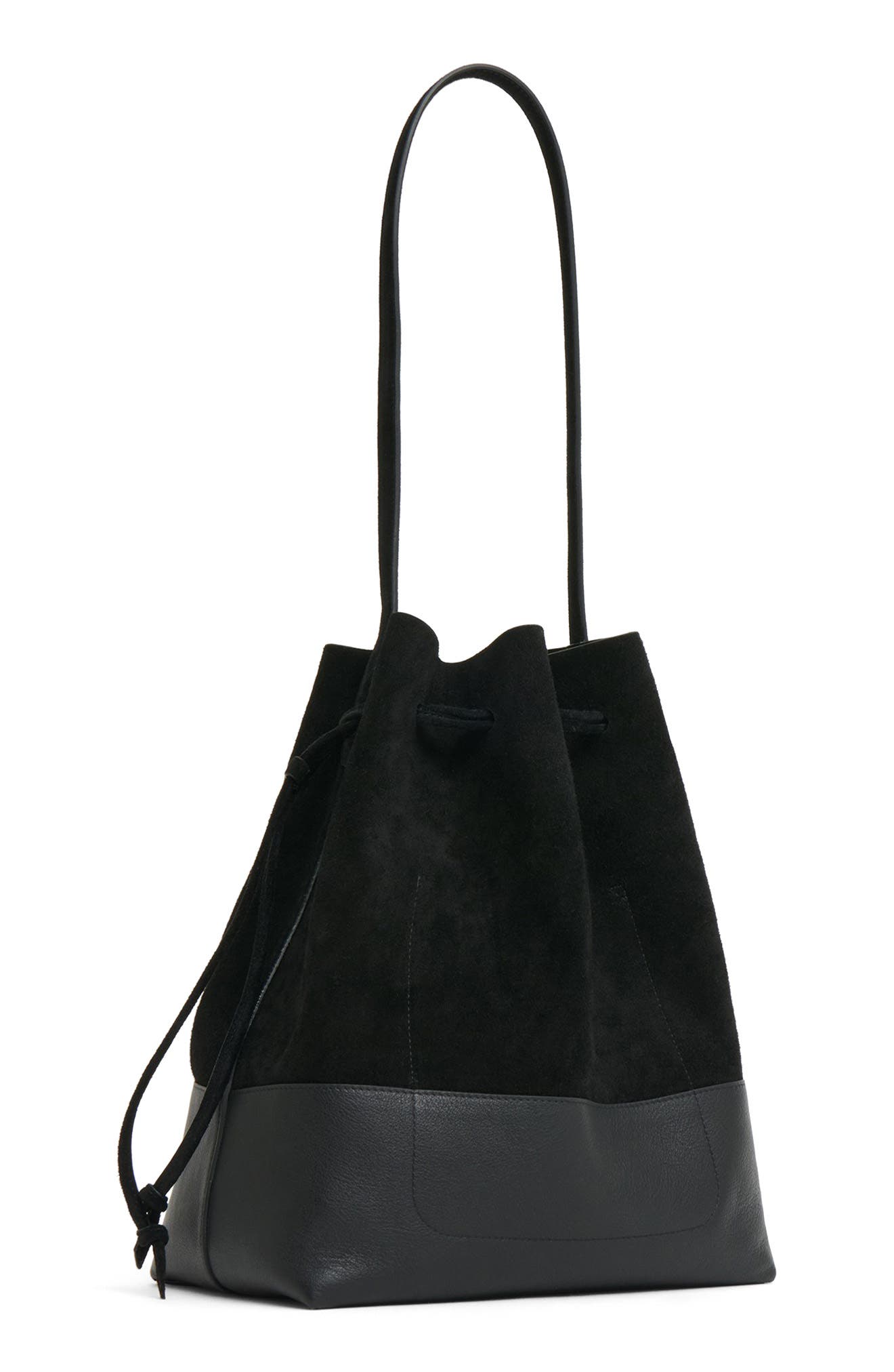 Mansur Gavriel Drawstring Cabas Bucket Bag, Alternate, color, Black/ Black