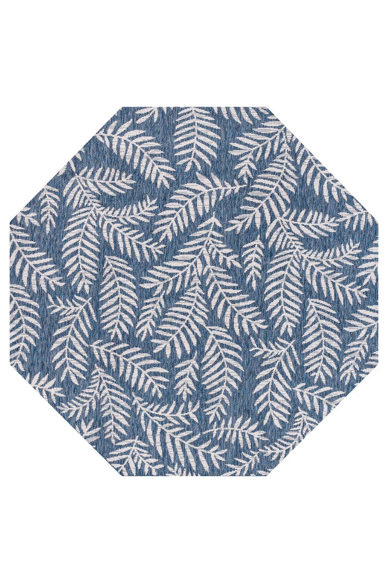 Nevis Palm Frond Octagon Indoor/Outdoor Area Rug, Main, color, Navy/Ivory