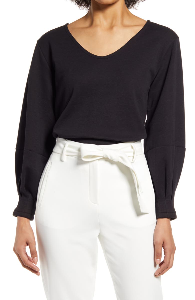 Halogen<sup>®</sup> Bow Back V-Neck Sweatshirt, Main, color,