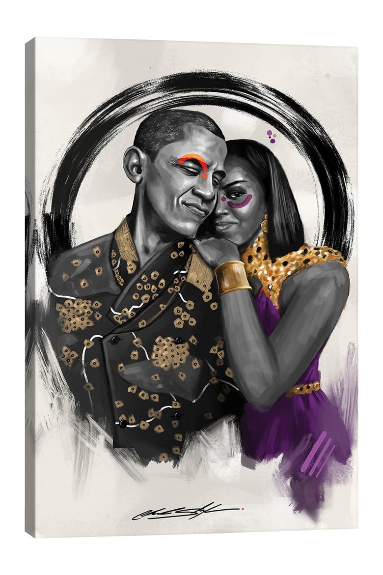 The Obamas by Chuck Styles Canvas Wall Art - 12" x 18", Alternate, color, MULTI