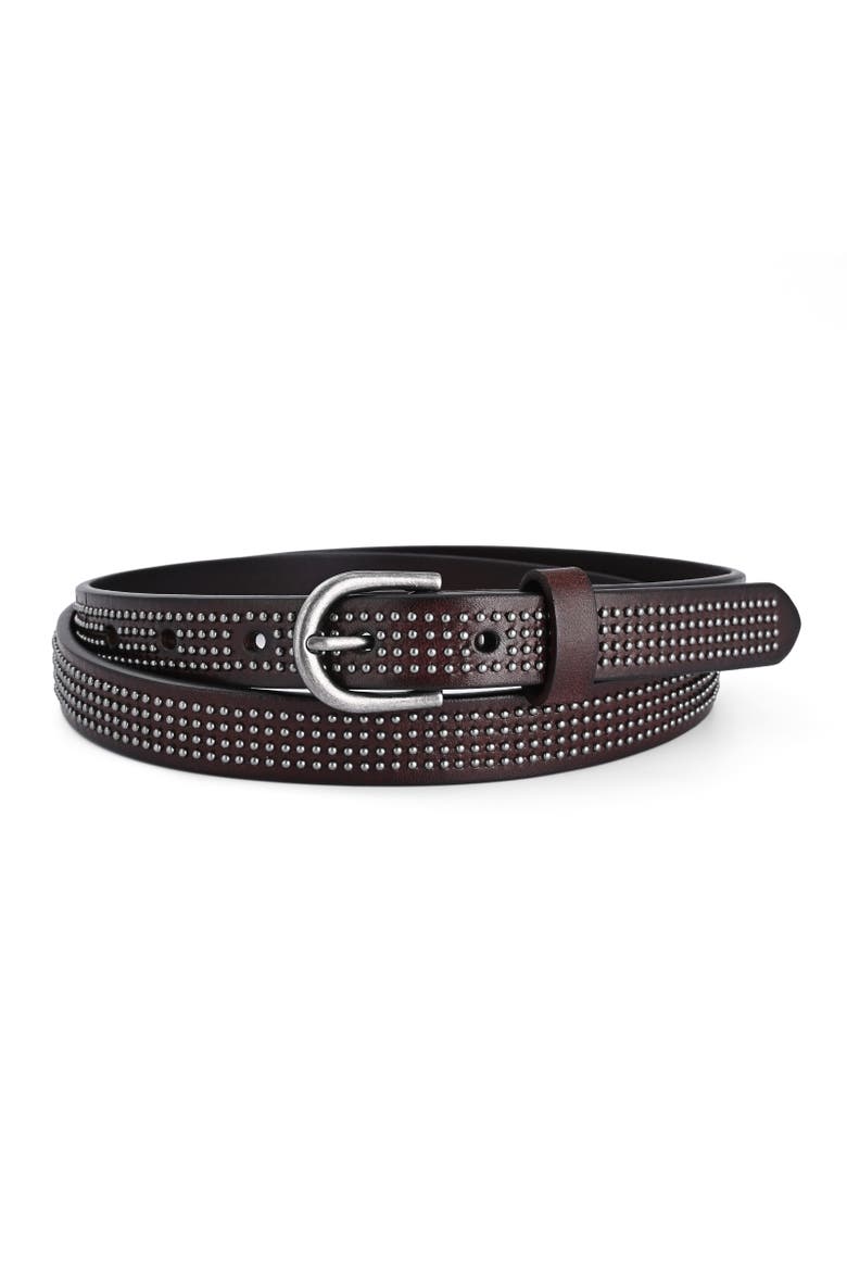 Stud Genuine Leather Slim Studded Everyday Belt, Main, color, Brown