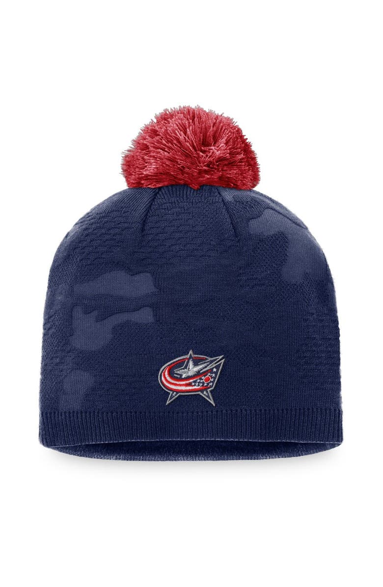 FANATICS Women's Fanatics Branded Navy/Red Columbus Blue Jackets Authentic Pro Team Locker Room Beanie with Pom, Main, color, 