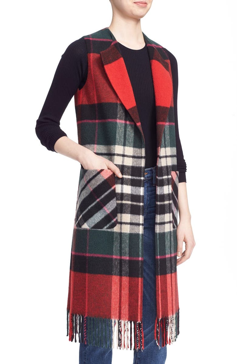 Helene Berman Fringe Long Plaid Vest, Alternate, color, 