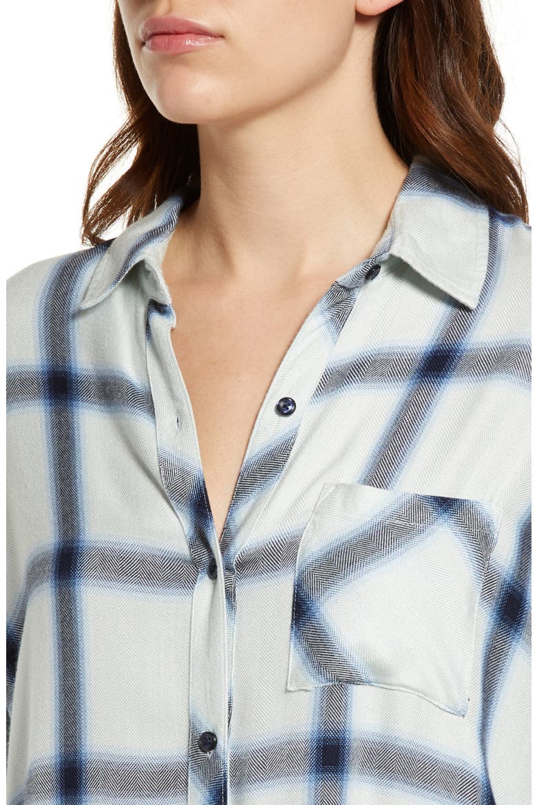 Hunter Plaid Button-Up Shirt, Alternate, color, WHITE GLACIER NAVY