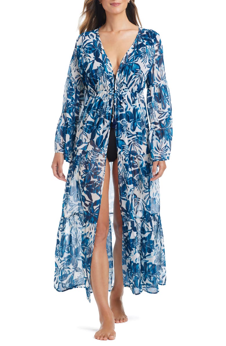 BLEU by Rod Beattie Print Long Sleeve Cover-Up Dress, Main, color, Blue Multi
