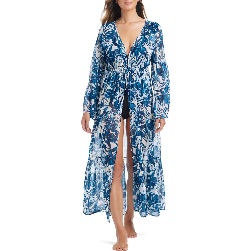 Bleu Rod Beattie Rod Beattie Print Long Sleeve Cover-up Dress In Blue