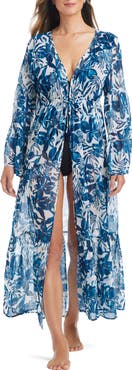 BLEU by Rod Beattie Print Long Sleeve Cover-Up Dress