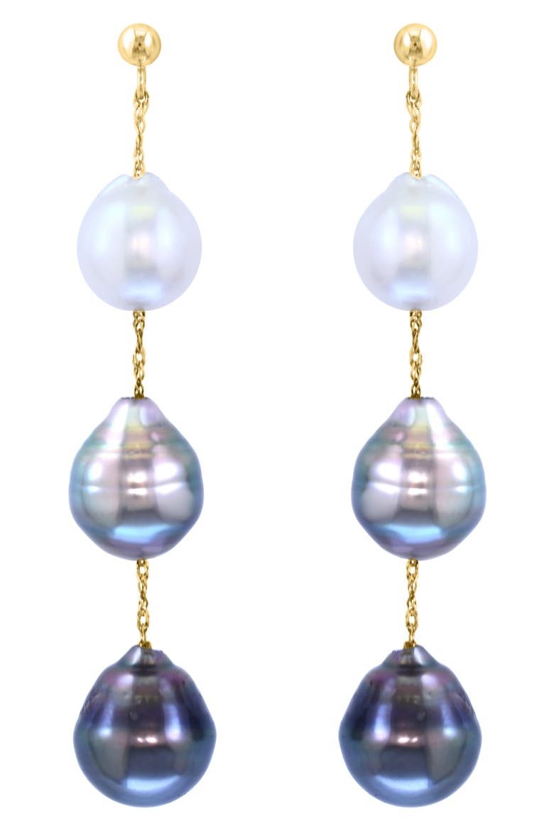 14K Yellow Gold Tahitian & Southsea Pearl Drop Earrings, Alternate, color, BLACK/ WHITE