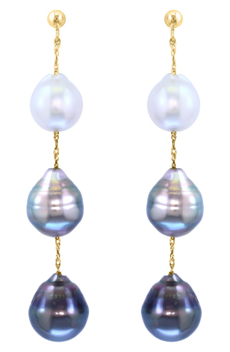 EFFY 14K Yellow Gold Tahitian & Southsea Pearl Drop Earrings, Alternate, color, Black/ White