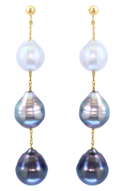 Effy 14k Yellow Gold Tahitian & Southsea Pearl Drop Earrings In Black/white