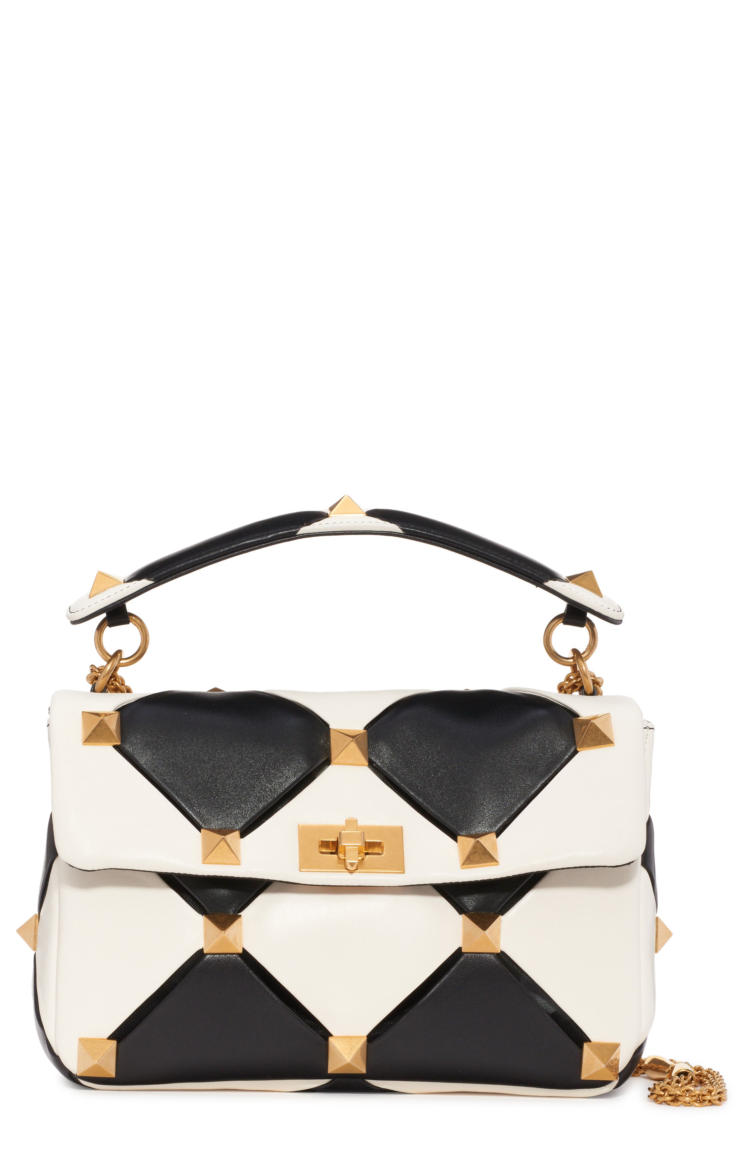 Valentino Garavani Large Roman Stud Carving Lambskin Top Handle Bag, Main, color, 