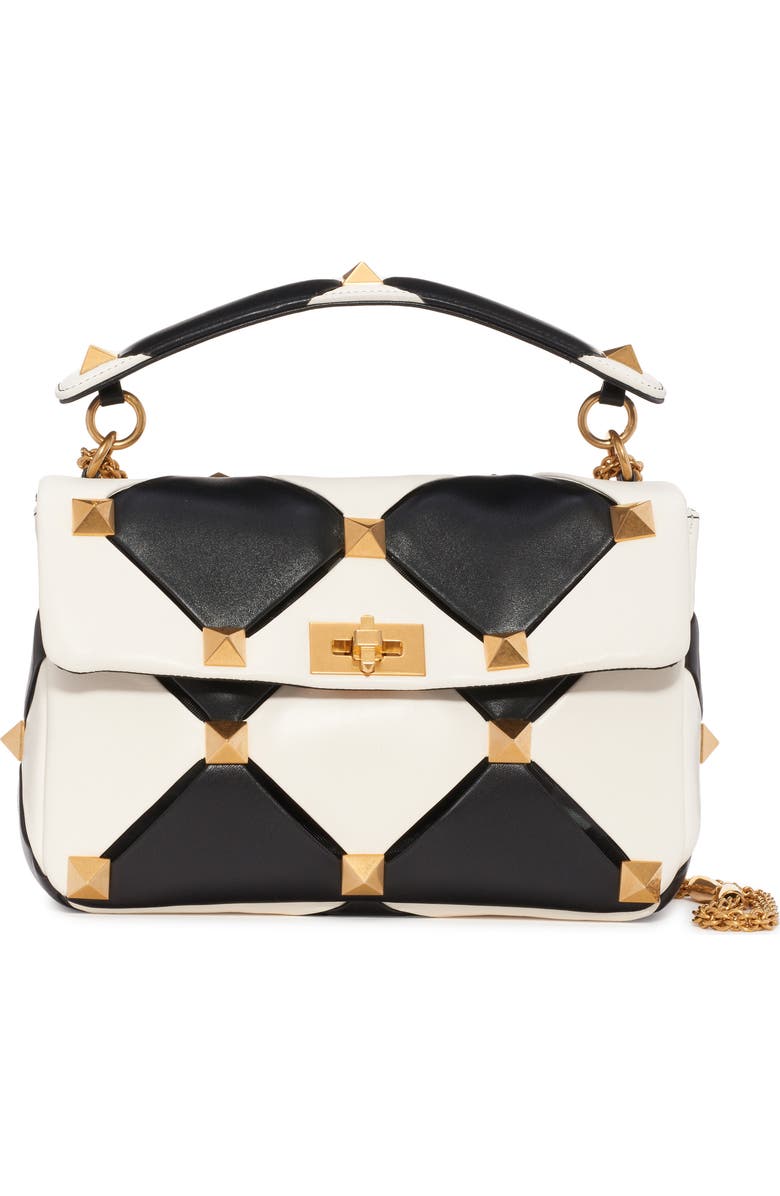 Valentino Garavani Large Roman Stud Carving Lambskin Top Handle Bag, Main, color,