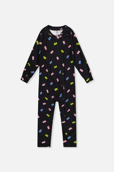 One Piece Gummy Bears Fleece Zipper Asymmetric Thermal Underwear