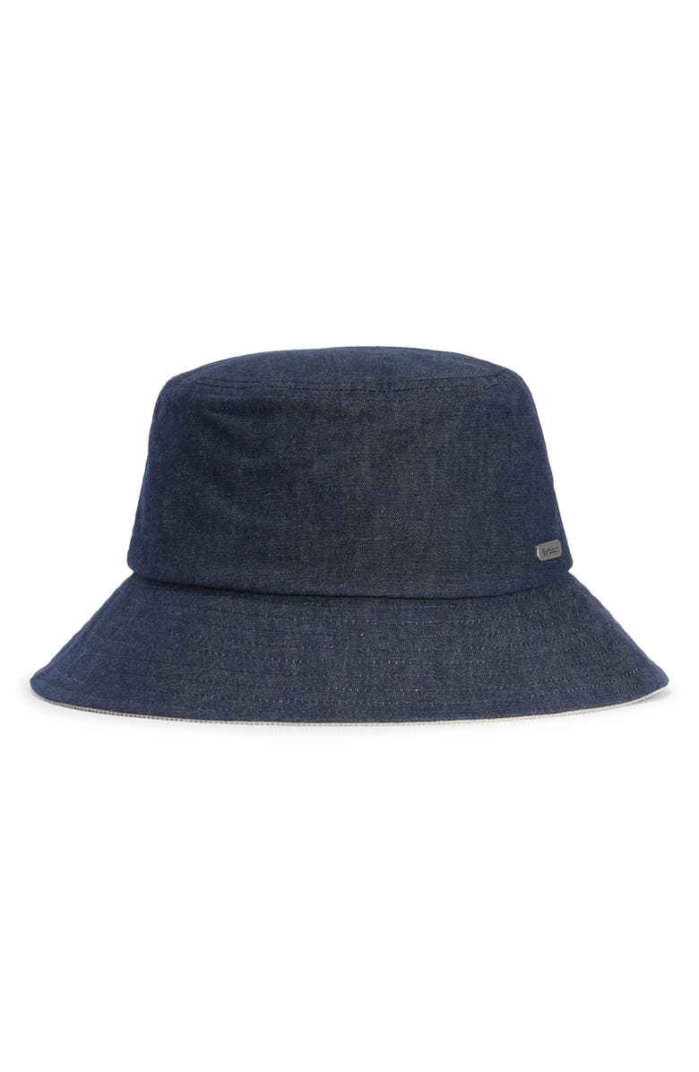 Barbour Asker Water Resistant Waxed Denim Bucket Hat, Main, color, Indigo