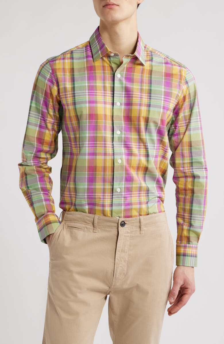 Scott Barber Weekend Plaid Cotton Button-Up Shirt, Main, color, 