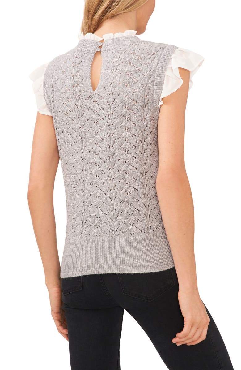 CeCe Imitation Pearl Pointelle Top, Alternate, color, 