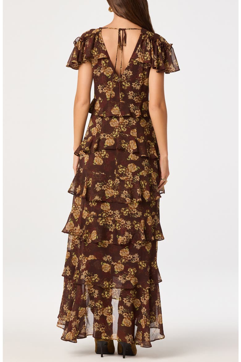 Odalys Ruffle Tiered Maxi Dress, Alternate, color, BROWN FLORAL