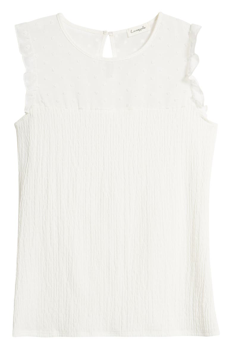 Ruffle Clip Dot Smocked Shell, Alternate, color, WHITE