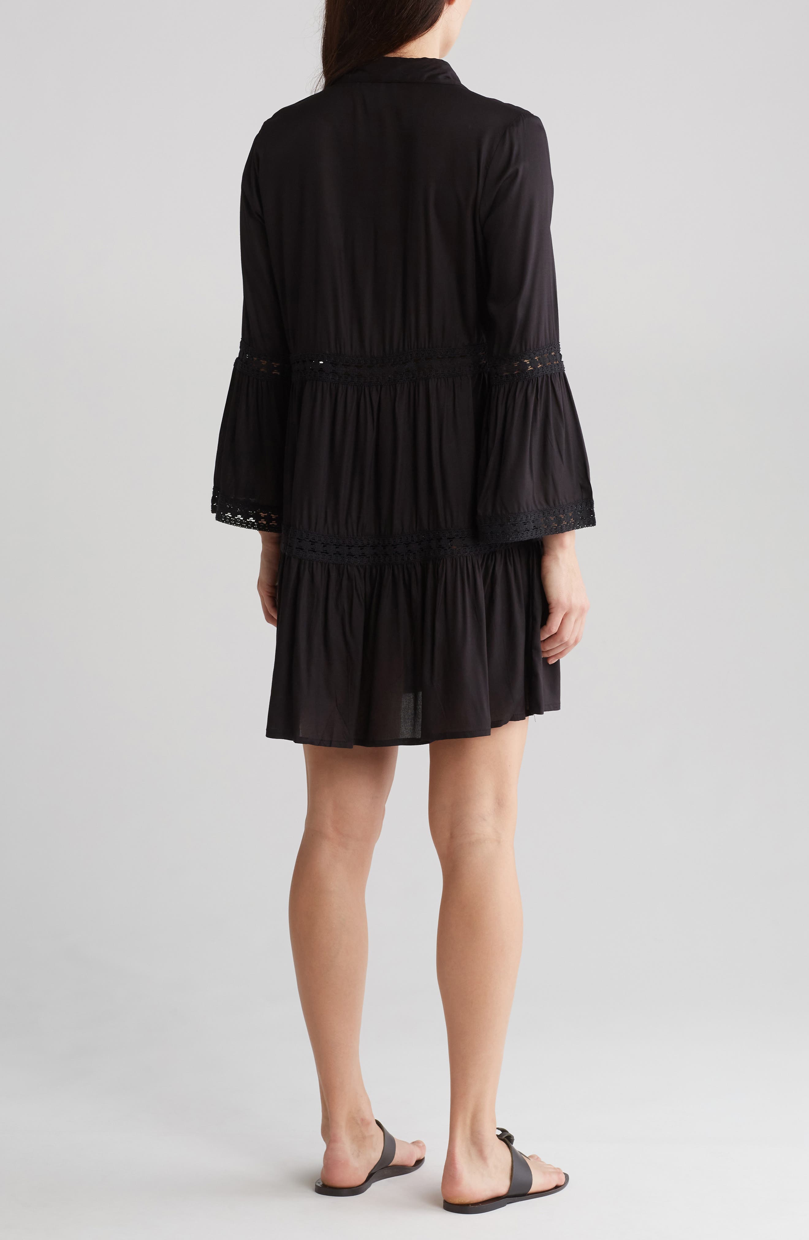 Lace Stripe Bell Sleeve Dress - image 2