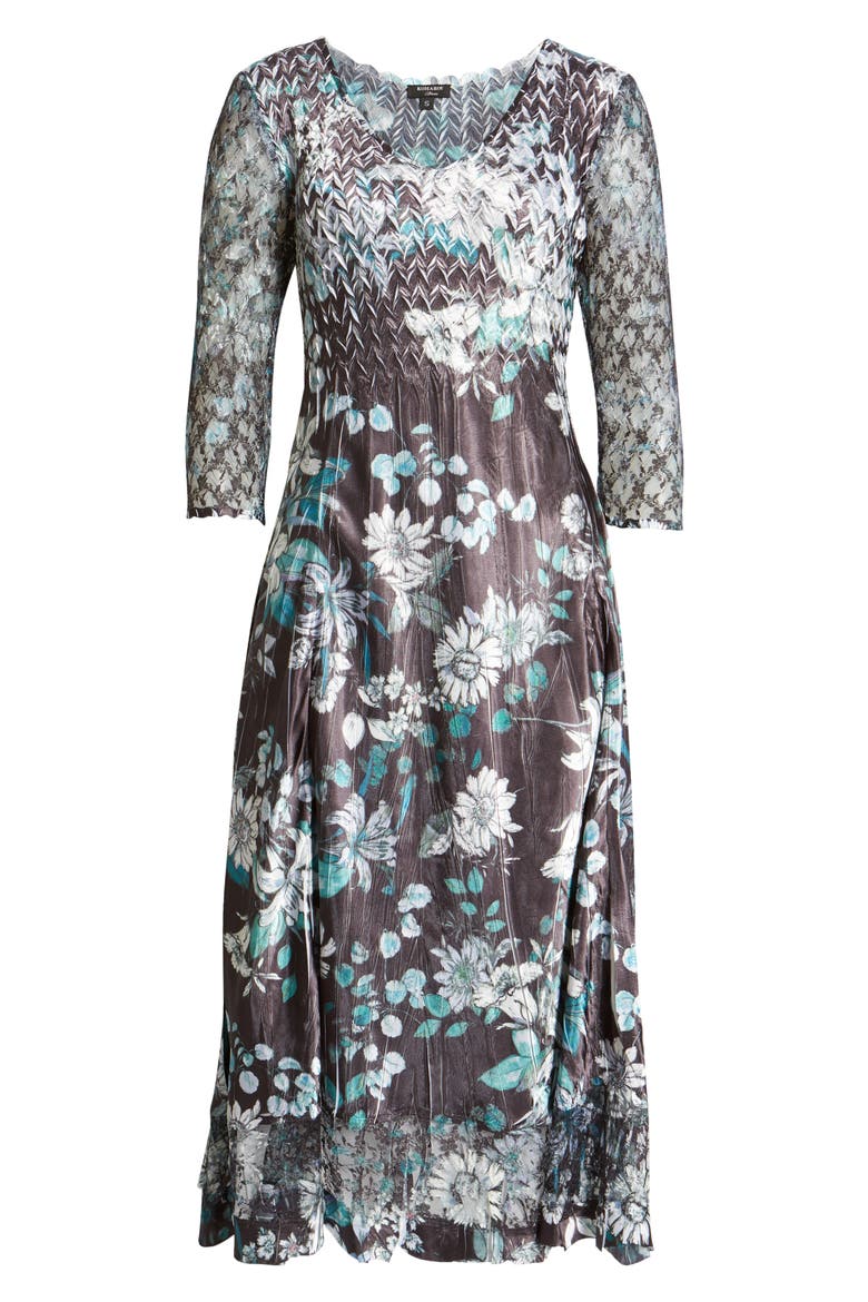 Charmeuse & Lace A-Line Dress, Alternate, color, LILLY BLOOM