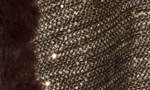 Vince Camuto Sequin Tweed Cape With Faux Fur Trim In Multi