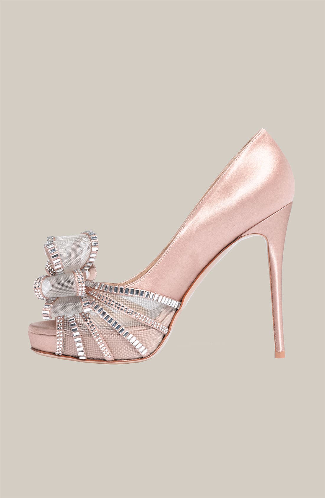 Crystal Bow Satin Pump, Alternate, color, NUDE SATIN