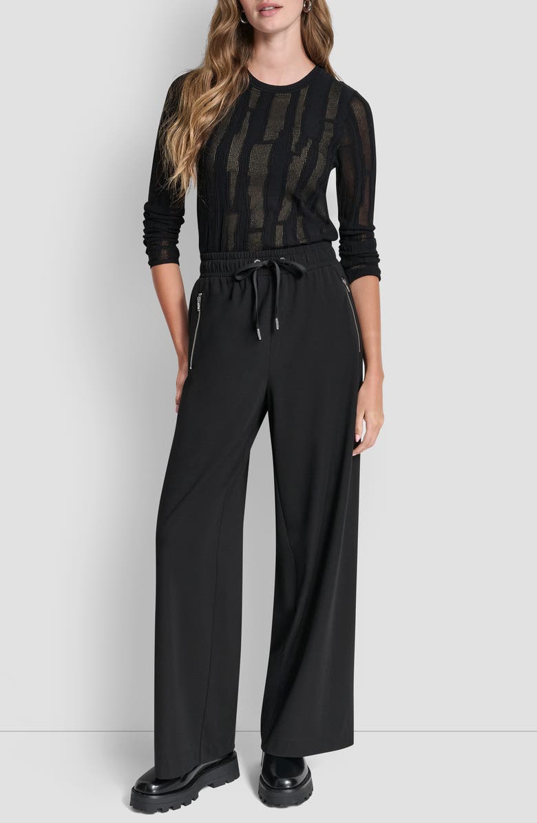 DKNY Bank St Wide Leg Pull-On Pants, Alternate, color, Black