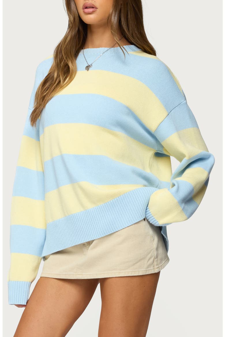 Riley Stripe Oversize Cotton Sweater, Alternate, color, LIGHT-BLUE-AND-YELLOW