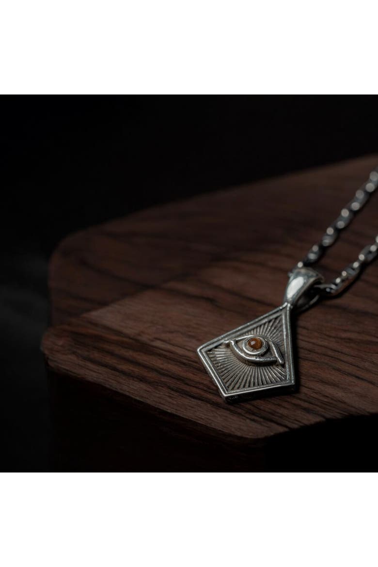 Evil Eye and Brown Tiger Eye Silver Necklace, Alternate, color, Brown Tiger Eye