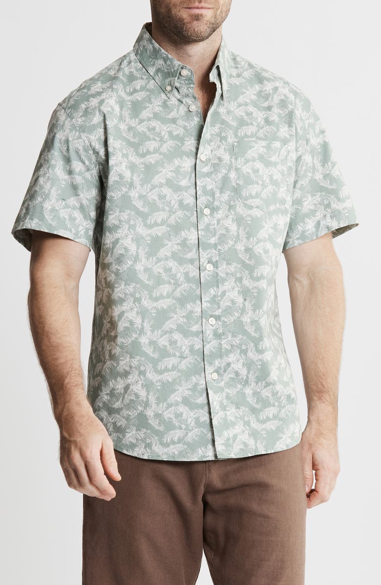 JACHS Bay Stretch Oxford Short Sleeve Shirt, Main, color, Green Leaf Print