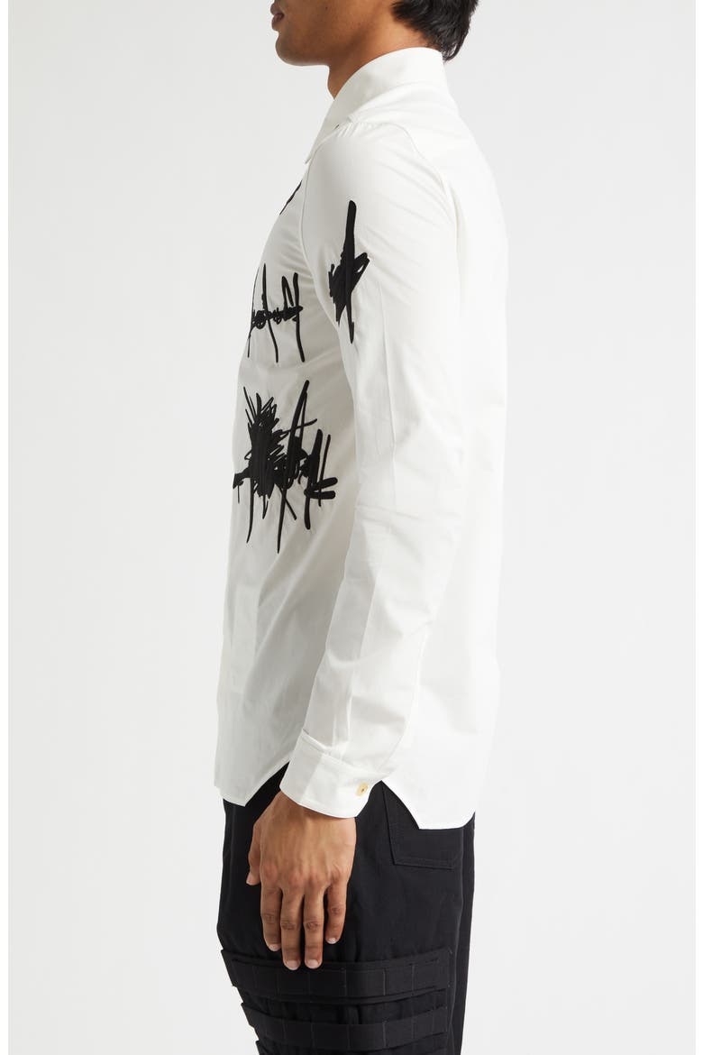 Rev Embroidered Button-Up Shirt, Alternate, color, MILK/ BLACK