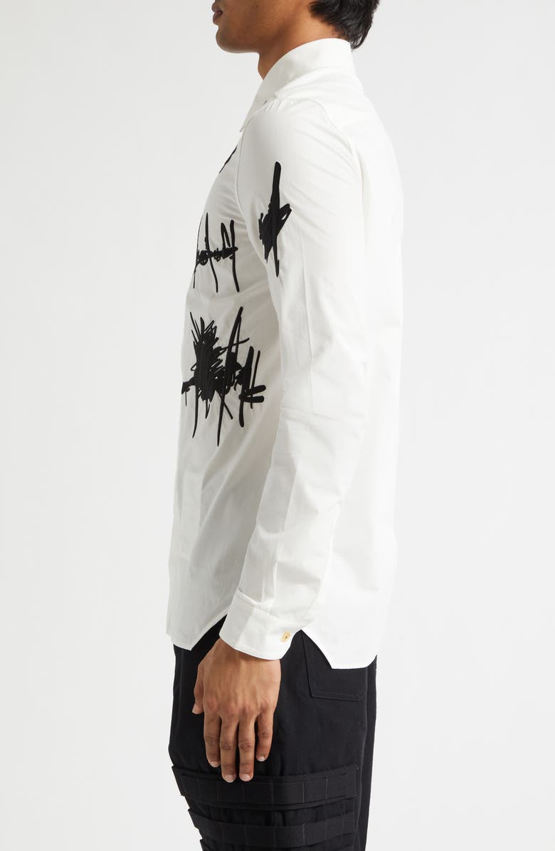 Rick Owens Rev Embroidered Button-Up Shirt, Alternate, color, Milk/ Black