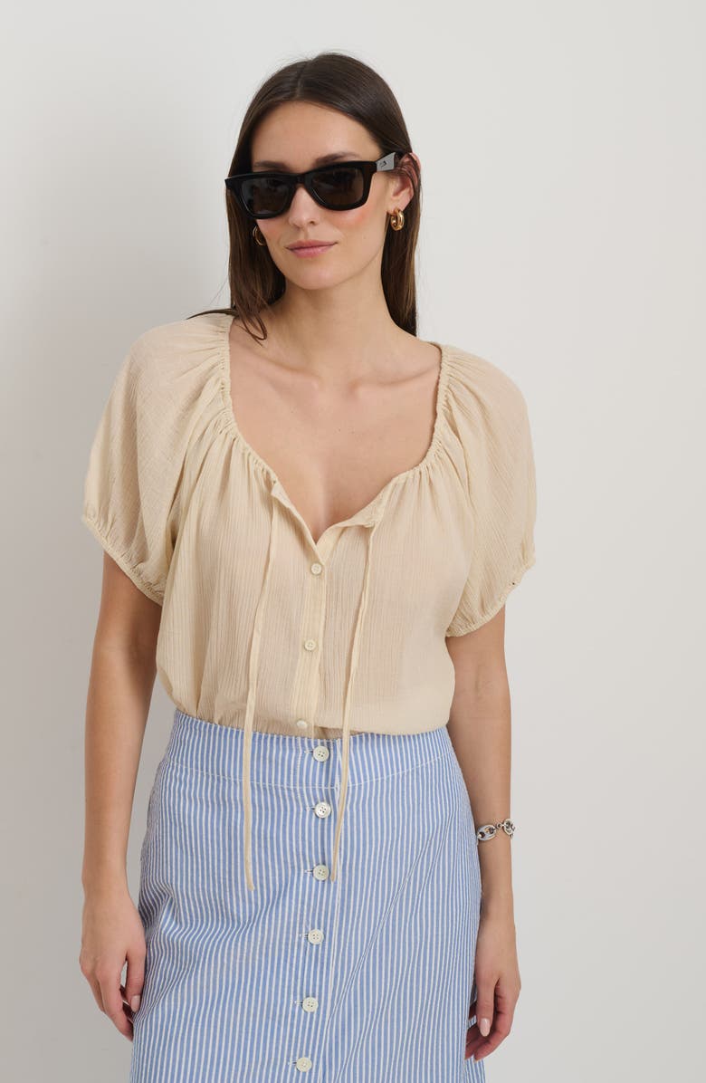 Alex Mill Rose Crinkle Tie Neck Cotton Top, Alternate, color, Off White