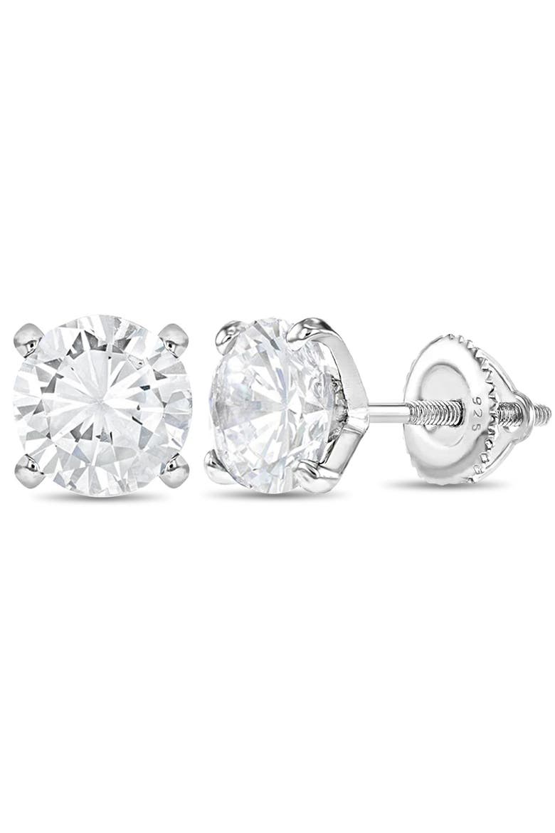 Prong Set Stone Earrings, Alternate, color, Silver