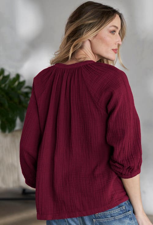 Ocean + Main Ocean+main Gauze Top In Burgundy